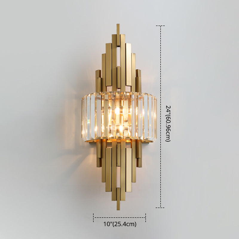 Gold Geometric Wall Sconce in Modern Luxury Style Metal Wall Lamp with Crystal Shade