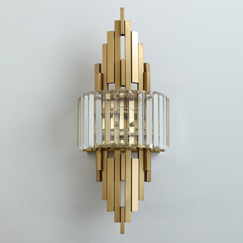 Gold Geometric Wall Sconce in Modern Luxury Style Metal Wall Lamp with Crystal Shade