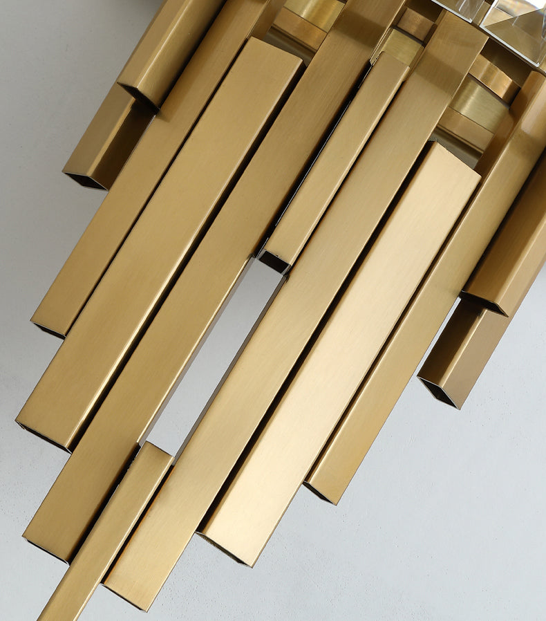 Gold Geometric Wall Sconce in Modern Luxury Style Metal Wall Lamp with Crystal Shade
