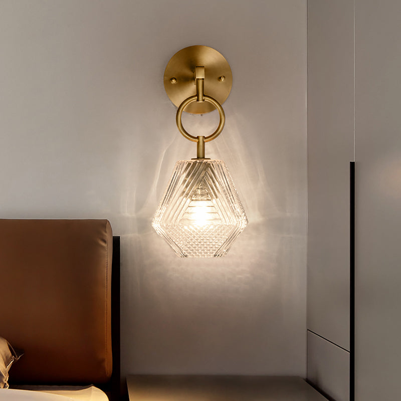 Modern Luxury Wall Sconce Copper Geometric Hanging Wall Lamp with Glass Shade
