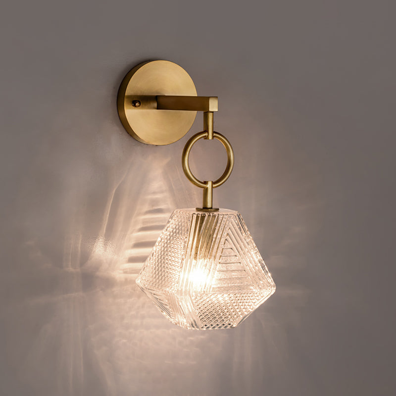 Modern Luxury Wall Sconce Copper Geometric Hanging Wall Lamp with Glass Shade