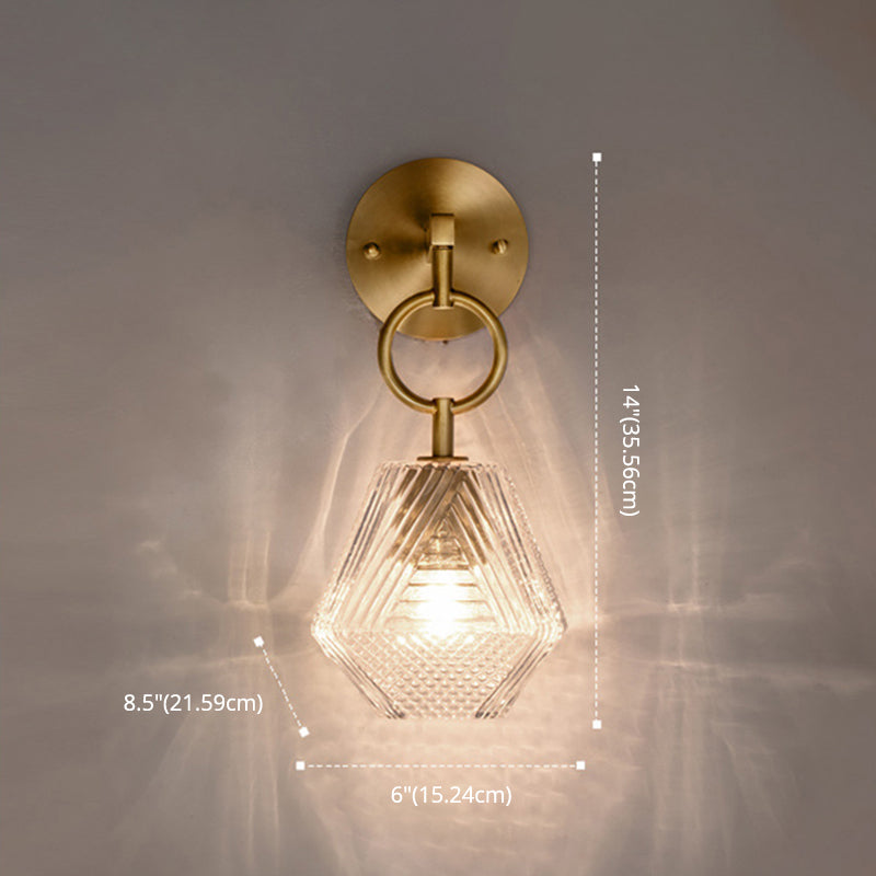 Modern Luxury Wall Sconce Copper Geometric Hanging Wall Lamp with Glass Shade