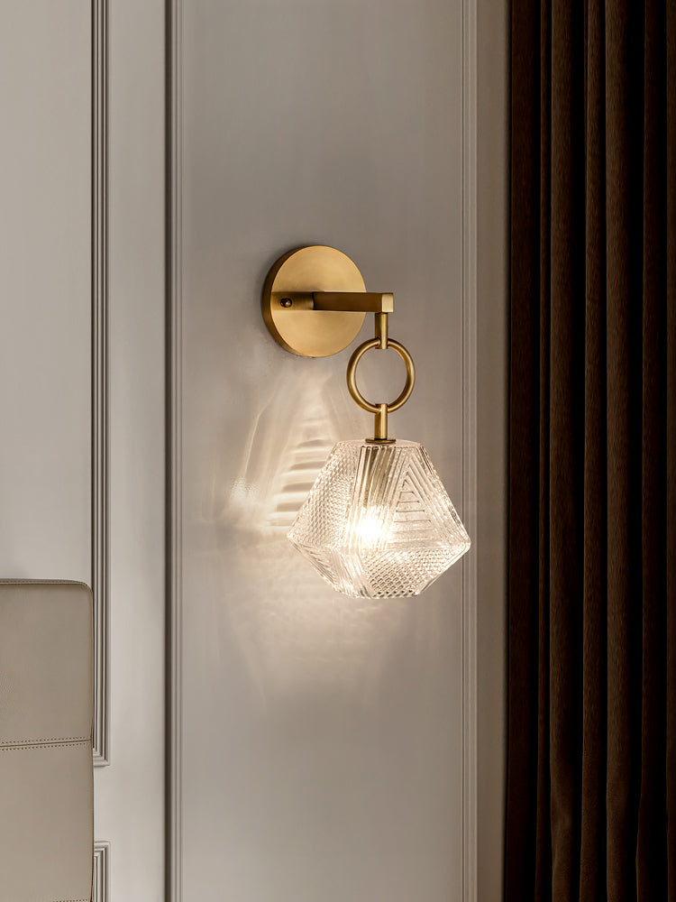 Modern Luxury Wall Sconce Copper Geometric Hanging Wall Lamp with Glass Shade