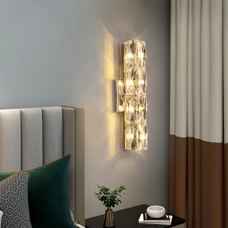 Silver Crystal Wall Sconce in Modern Concise Style Stainless-Steel Rectangular Wall Lamp for Interior Spaces