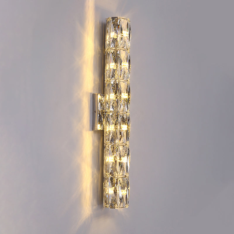 Silver Crystal Wall Sconce in Modern Concise Style Stainless-Steel Rectangular Wall Lamp for Interior Spaces