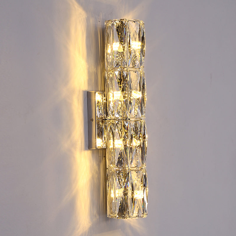 Silver Crystal Wall Sconce in Modern Concise Style Stainless-Steel Rectangular Wall Lamp for Interior Spaces