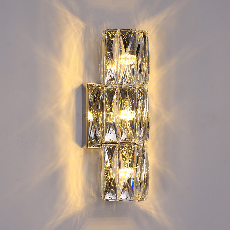 Silver Crystal Wall Sconce in Modern Concise Style Stainless-Steel Rectangular Wall Lamp for Interior Spaces