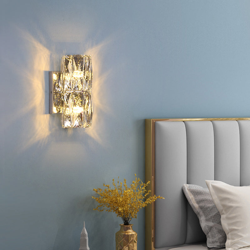 Silver Crystal Wall Sconce in Modern Concise Style Stainless-Steel Rectangular Wall Lamp for Interior Spaces