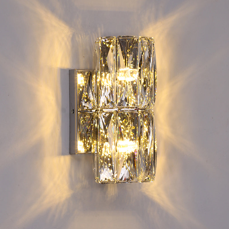 Silver Crystal Wall Sconce in Modern Concise Style Stainless-Steel Rectangular Wall Lamp for Interior Spaces