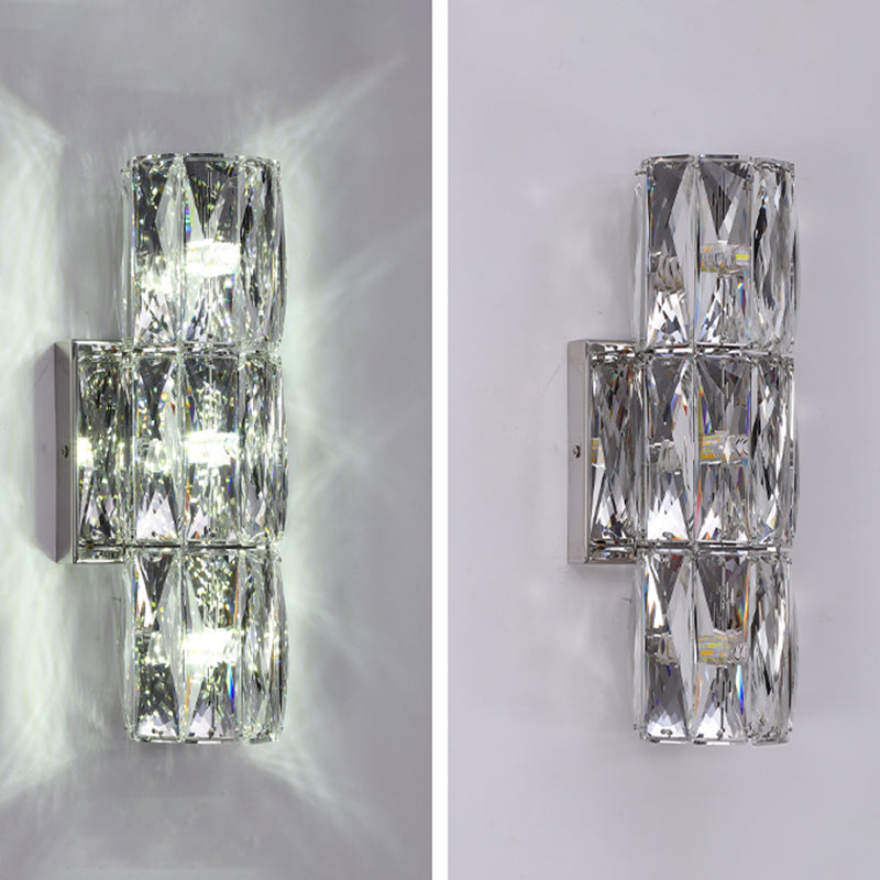 Silver Crystal Wall Sconce in Modern Concise Style Stainless-Steel Rectangular Wall Lamp for Interior Spaces