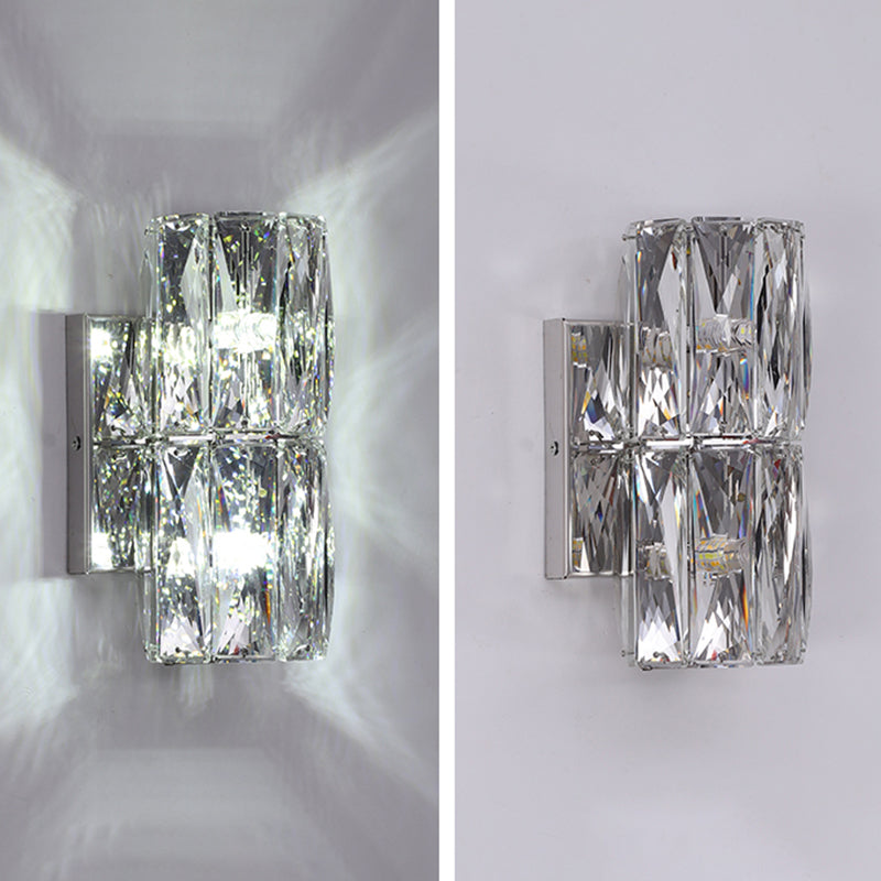 Silver Crystal Wall Sconce in Modern Concise Style Stainless-Steel Rectangular Wall Lamp for Interior Spaces