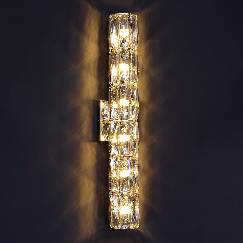 Silver Crystal Wall Sconce in Modern Concise Style Stainless-Steel Rectangular Wall Lamp for Interior Spaces