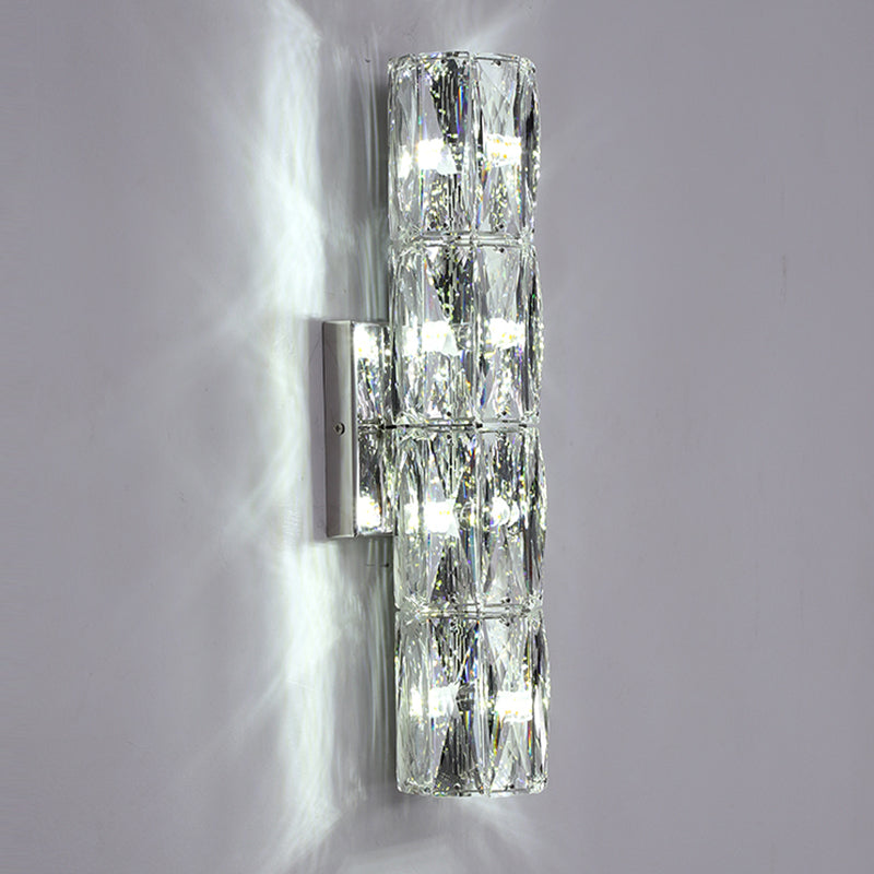 Silver Crystal Wall Sconce in Modern Concise Style Stainless-Steel Rectangular Wall Lamp for Interior Spaces