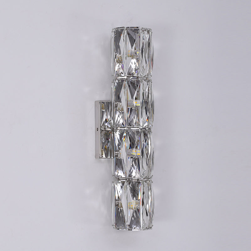 Silver Crystal Wall Sconce in Modern Concise Style Stainless-Steel Rectangular Wall Lamp for Interior Spaces
