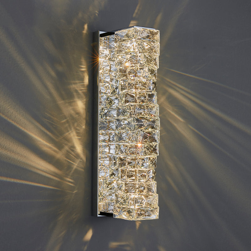 Application murale à LED à cristal argenté dans la lampe murale rectangulaire en acier inoxydable moderne en acier inoxydable pour les espaces intérieurs