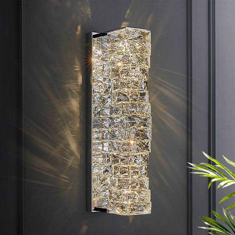 Application murale à LED à cristal argenté dans la lampe murale rectangulaire en acier inoxydable moderne en acier inoxydable pour les espaces intérieurs