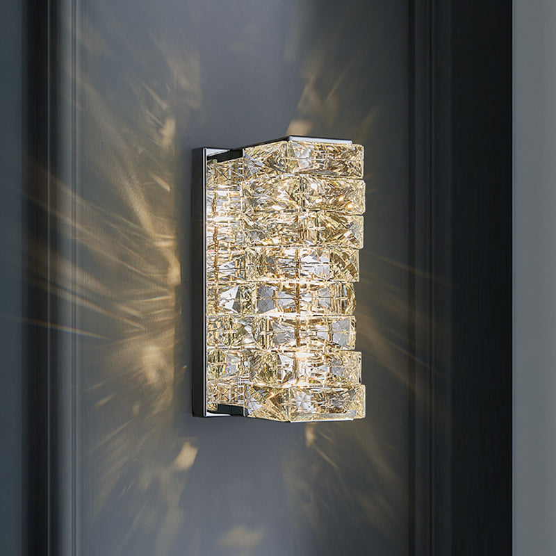Application murale à LED à cristal argenté dans la lampe murale rectangulaire en acier inoxydable moderne en acier inoxydable pour les espaces intérieurs