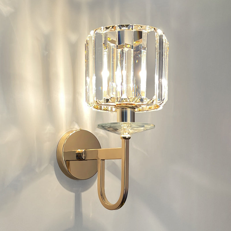 Gold Crystal Wall Sconce in Modern Luxury Style Wrought Iron Geometric Wall Lamp for Bedroom