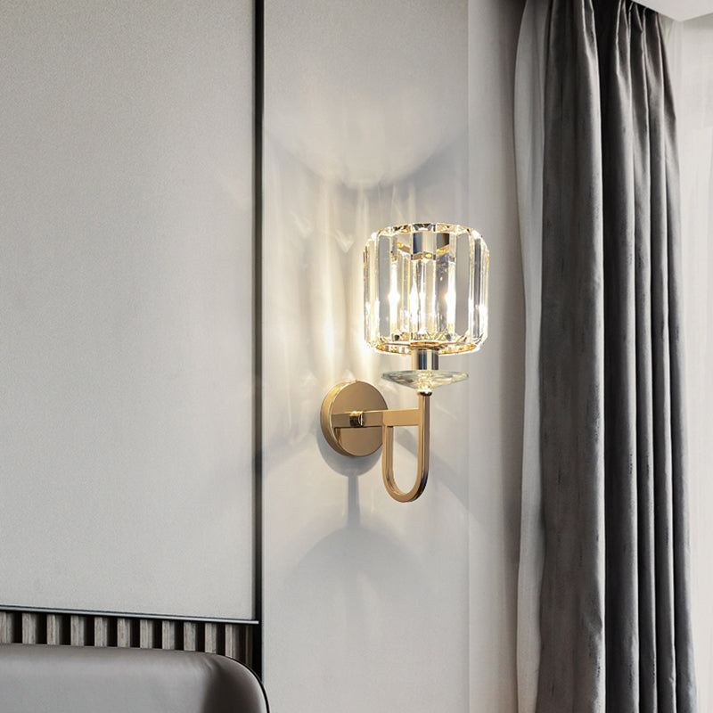 Gold Crystal Wall Sconce in Modern Luxury Style Wrought Iron Geometric Wall Lamp for Bedroom