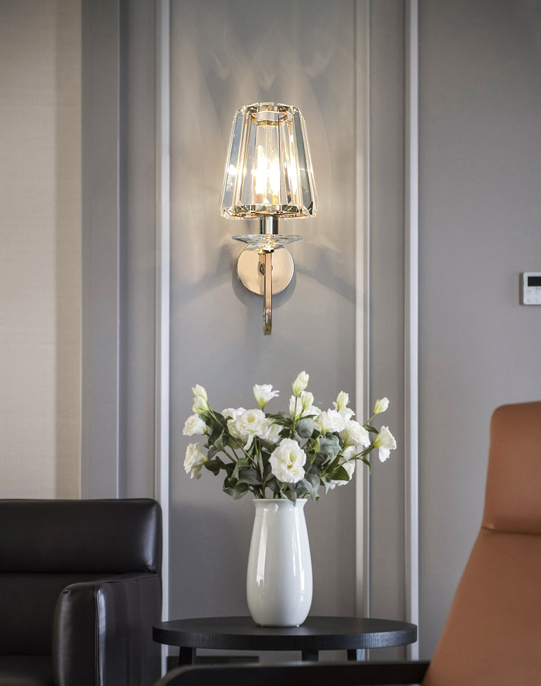 Gold Crystal Wall Sconce in Modern Luxury Style Wrought Iron Geometric Wall Lamp for Bedroom