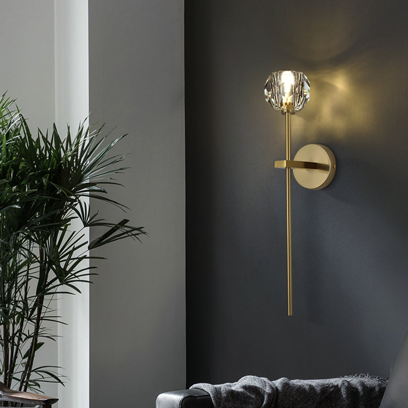 Gold Crystal Wall Lamp in Modern Luxury Style Copper Globe Wall Sconce for Bedroom