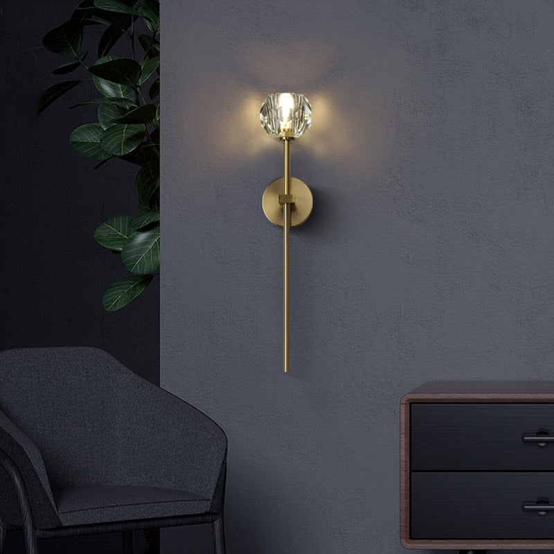 Gold Crystal Wall Lamp in Modern Luxury Style Copper Globe Wall Sconce for Bedroom