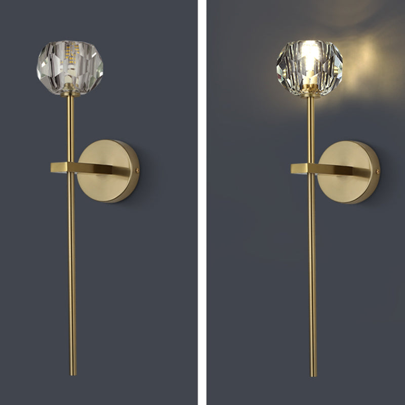 Gold Crystal Wall Lamp in Modern Luxury Style Copper Globe Wall Sconce for Bedroom