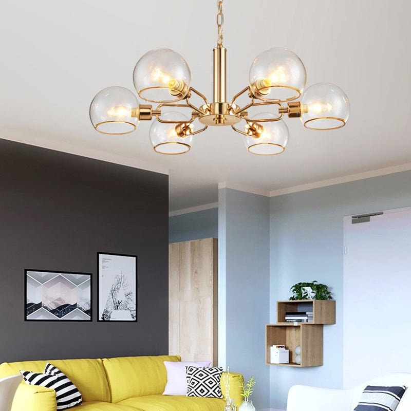 Modern Luxury Sputnik Pendant Light Wrought Iron Hanging Lamp with Clear Glass Shade
