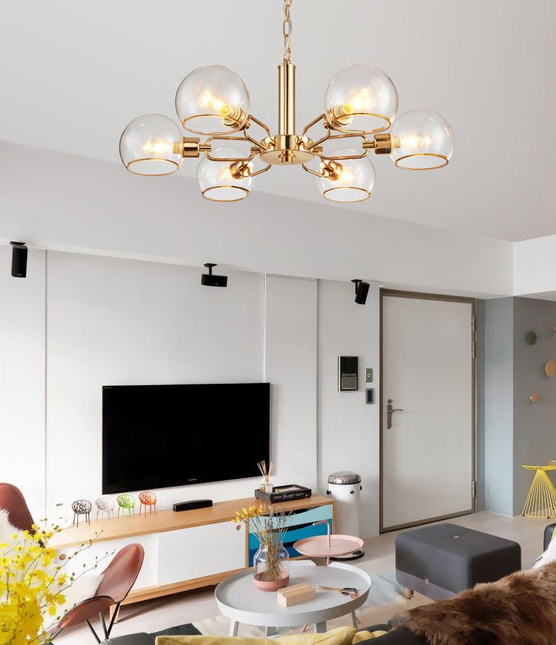 Modern Luxury Sputnik Pendant Light Wrought Iron Hanging Lamp with Clear Glass Shade