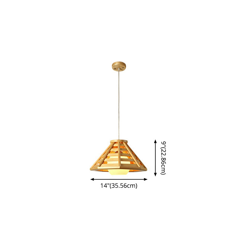 Log Color Truncated Cone Hanging Lamp in Modern Simplicity Wooden Pendant Light with Glass Shade