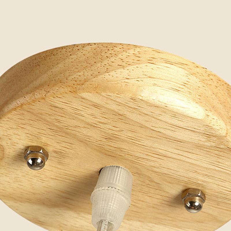 Log Color Truncated Cone Hanging Lamp in Modern Simplicity Wooden Pendant Light with Glass Shade
