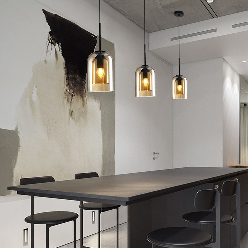 Double Glass Single Pendant Light in Modern Creative Style Wrought Iron Hanging Lamp for Dining Room