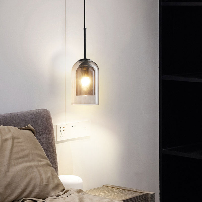 Double Glass Single Pendant Light in Modern Creative Style Wrought Iron Hanging Lamp for Dining Room