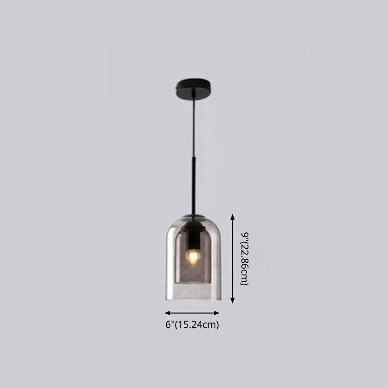 Double Glass Single Pendant Light in Modern Creative Style Wrought Iron Hanging Lamp for Dining Room
