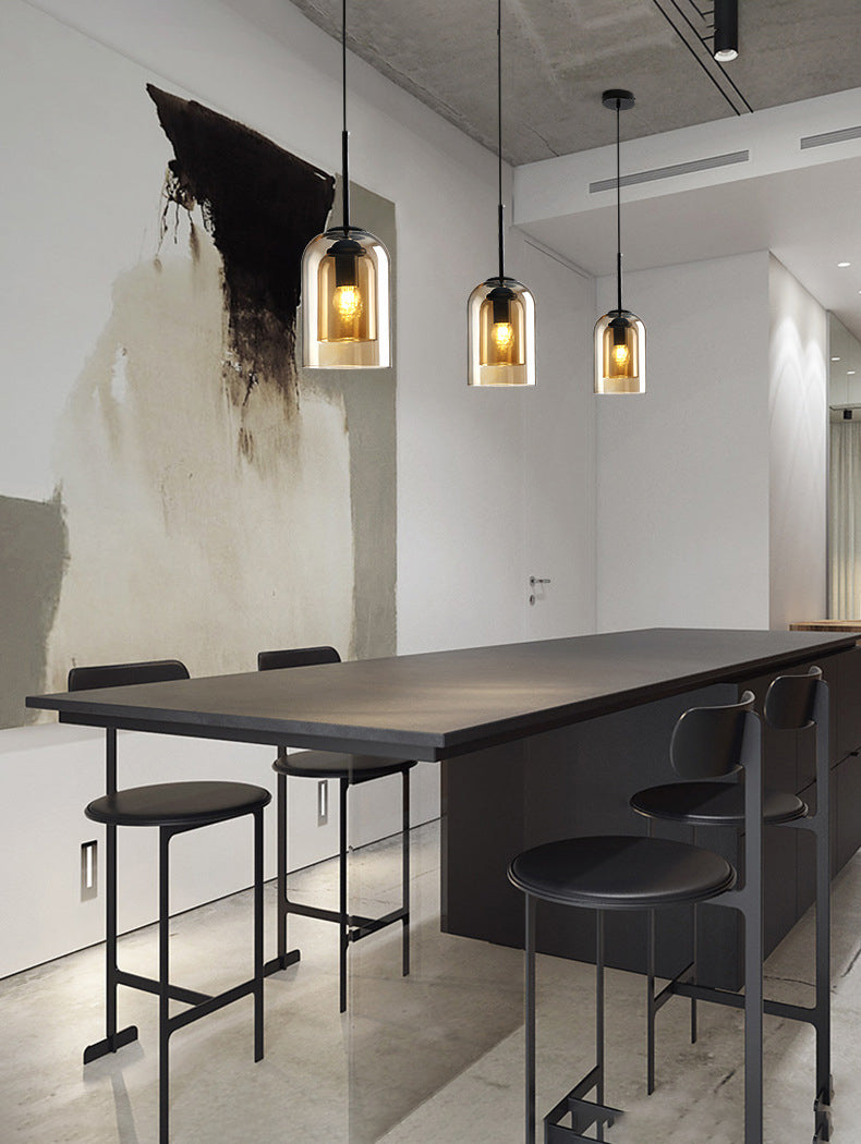 Double Glass Single Pendant Light in Modern Creative Style Wrought Iron Hanging Lamp for Dining Room