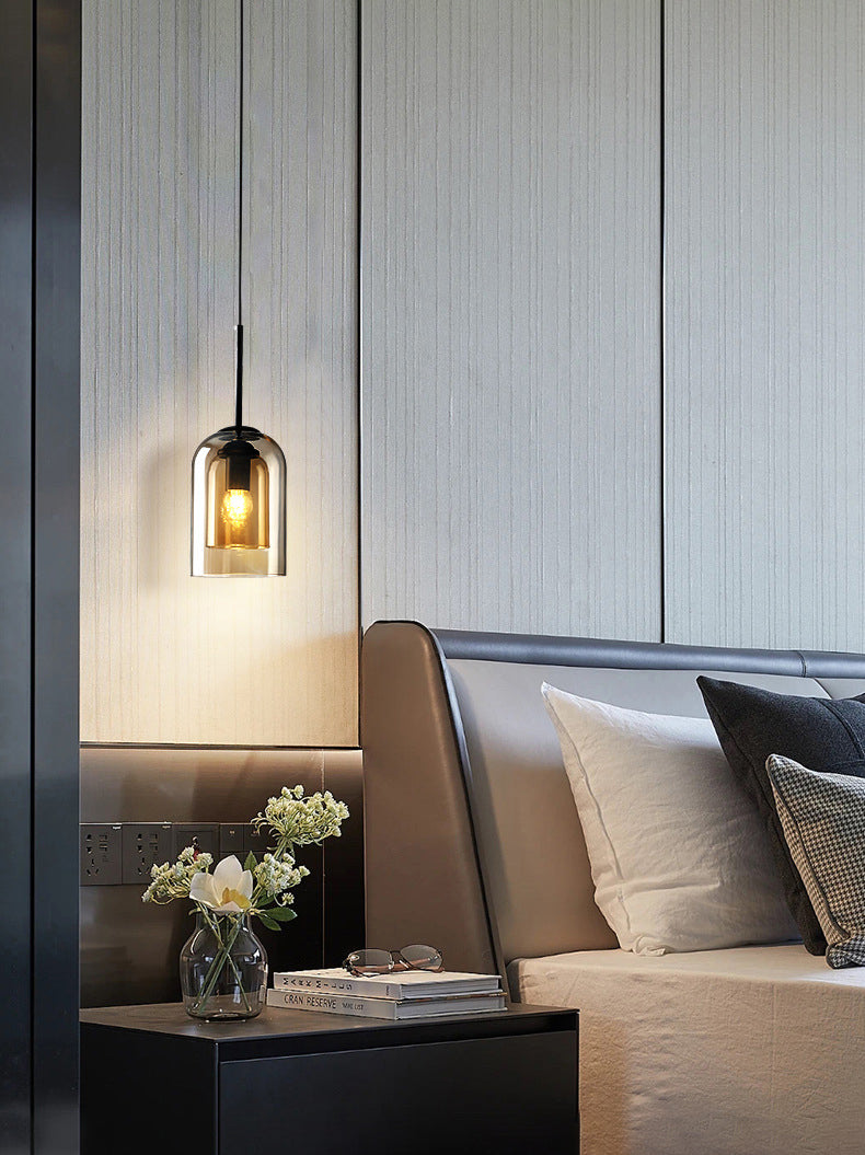 Double Glass Single Pendant Light in Modern Creative Style Wrought Iron Hanging Lamp for Dining Room