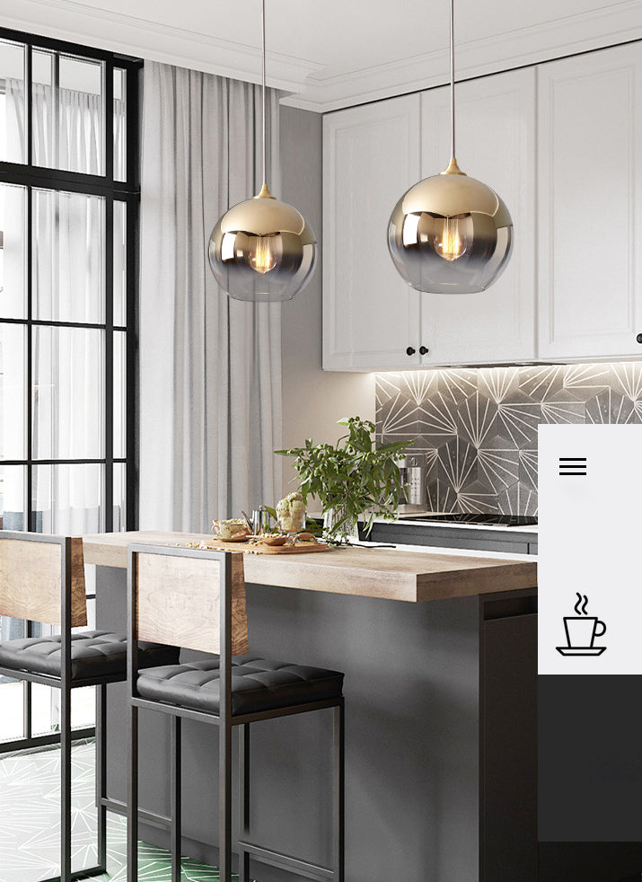 Gold Globe Single Pendant Light in Modern Creative Style Wrought Iron Hanging Lamp with Glass Shade