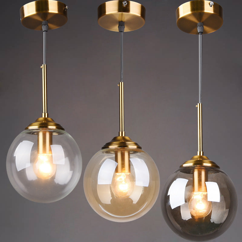 Globe Glass Hanging Lamp in Modern Creative Style Electroplate Metal Pendant Light for Dining Room