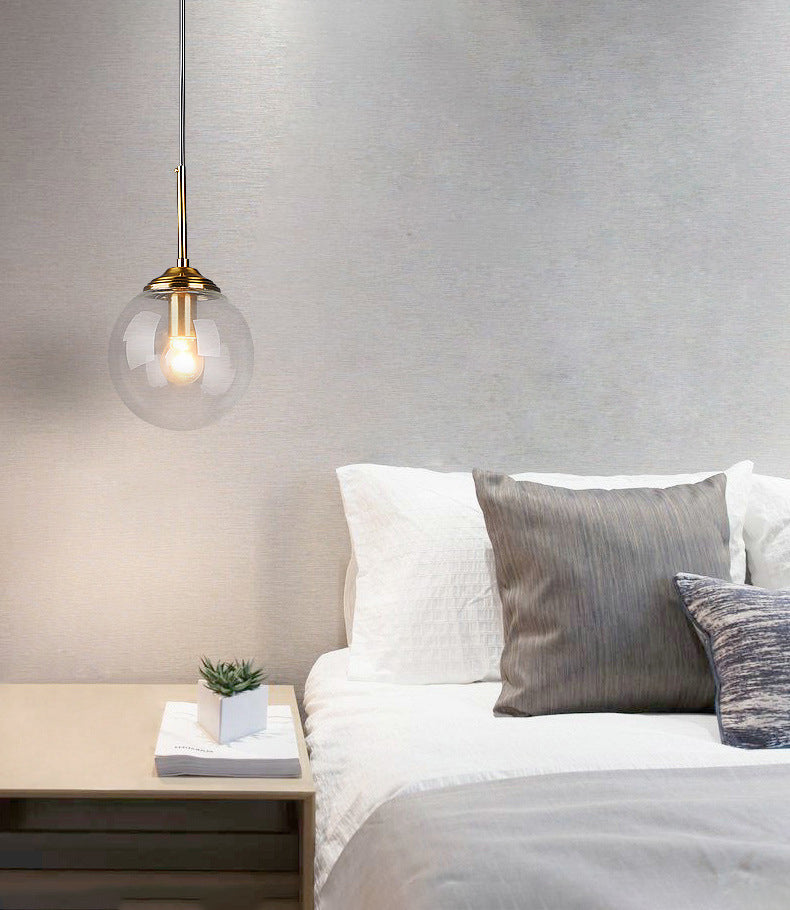 Globe Glass Hanging Lamp in Modern Creative Style Electroplate Metal Pendant Light for Dining Room