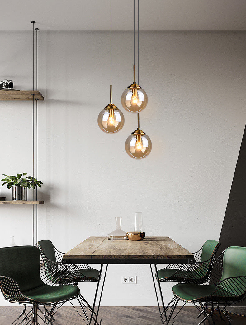 Globe Glass Hanging Lamp in Modern Creative Style Electroplate Metal Pendant Light for Dining Room