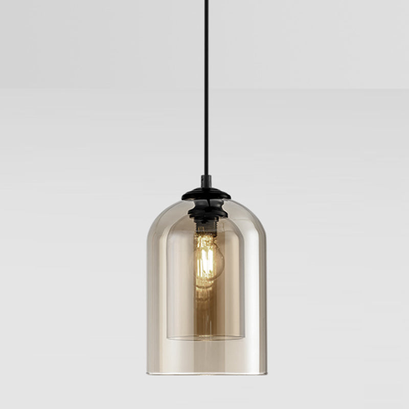 Double Glass Single Pendant Light in Modern Concise Style Wrought Iron Hanging Lamp for Dining Room