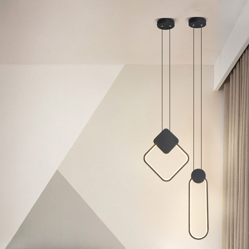 Black Geometric LED Pendant Light in Modern Minimalist Style Wrought Iron Hanging Light with Acrylic Shade