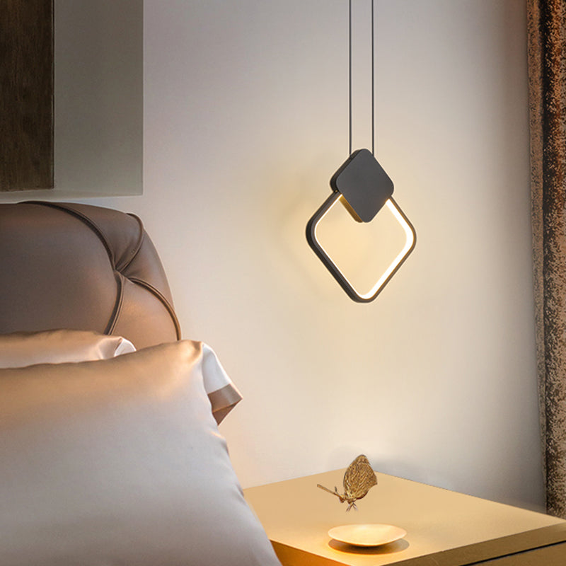 Black Geometric LED Pendant Light in Modern Minimalist Style Wrought Iron Hanging Light with Acrylic Shade