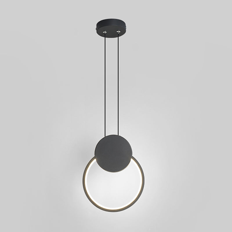 Black Geometric LED Pendant Light in Modern Minimalist Style Wrought Iron Hanging Light with Acrylic Shade