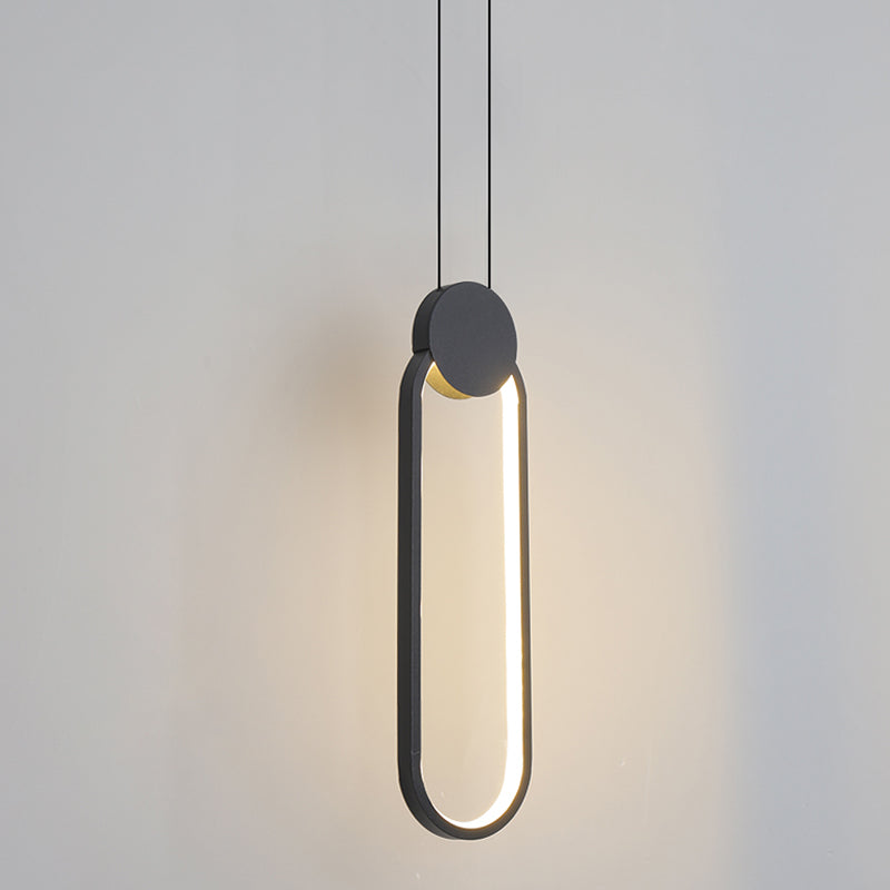 Black Geometric LED Pendant Light in Modern Minimalist Style Wrought Iron Hanging Light with Acrylic Shade