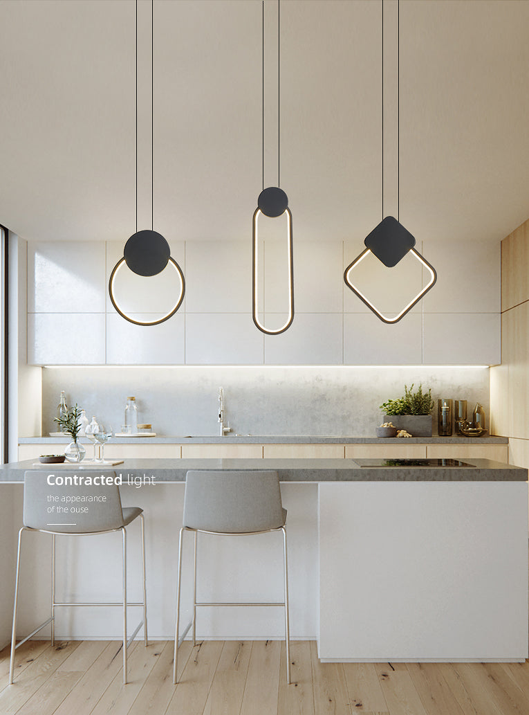 Black Geometric LED Pendant Light in Modern Minimalist Style Wrought Iron Hanging Light with Acrylic Shade