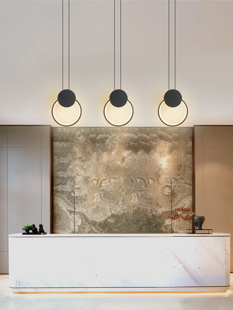 Black Geometric LED Pendant Light in Modern Minimalist Style Wrought Iron Hanging Light with Acrylic Shade