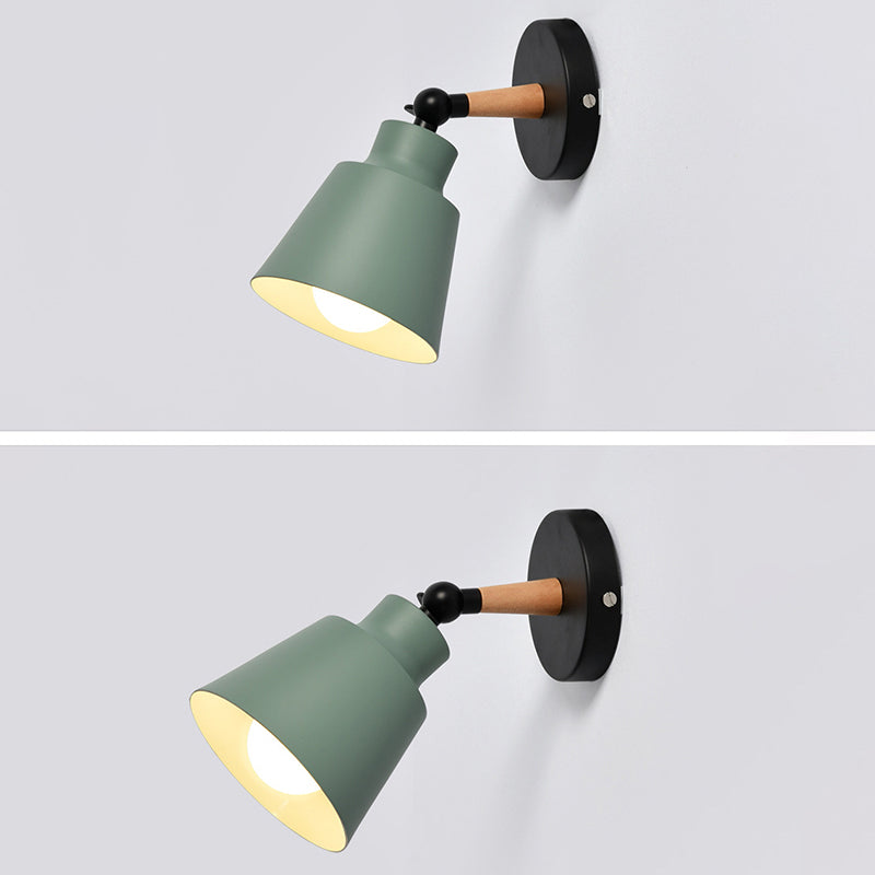 Modern Creative Macaron Wall Sconce Wooden Geometric Wall Lamp with Wrought Iron Shade