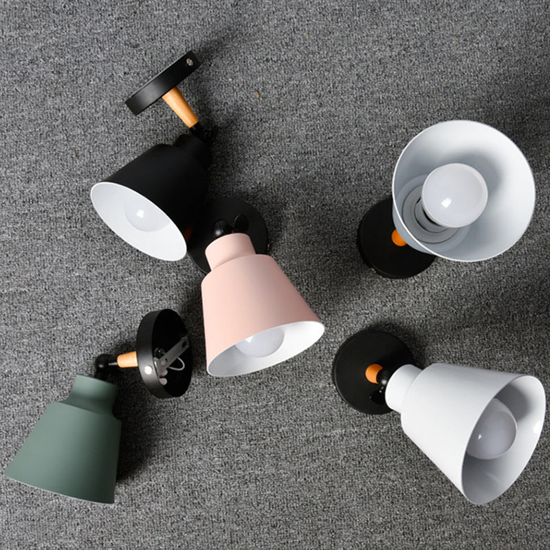 Modern Creative Macaron Wall Sconce Wooden Geometric Wall Lamp with Wrought Iron Shade