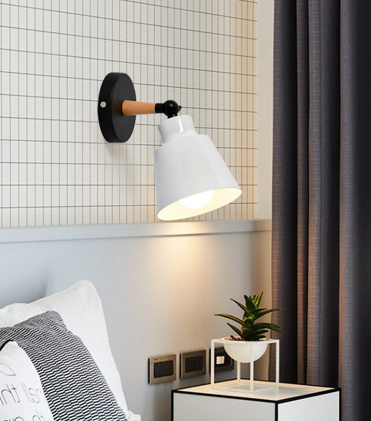Modern Creative Macaron Wall Sconce Wooden Geometric Wall Lamp with Wrought Iron Shade